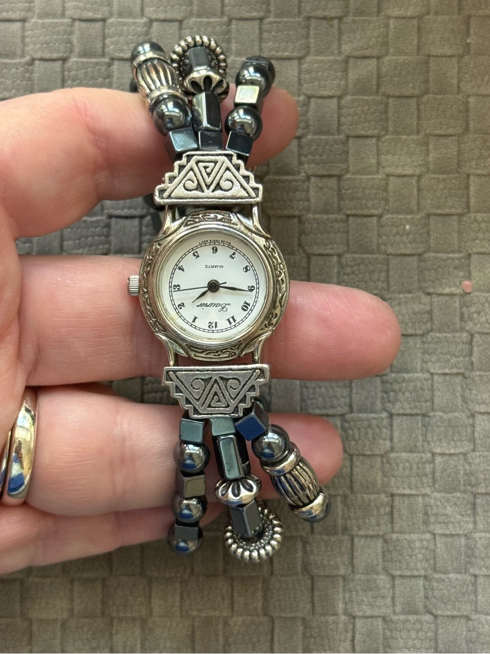 Laurier Beaded Hematite Silver-Tone stretch Bracelet Watch